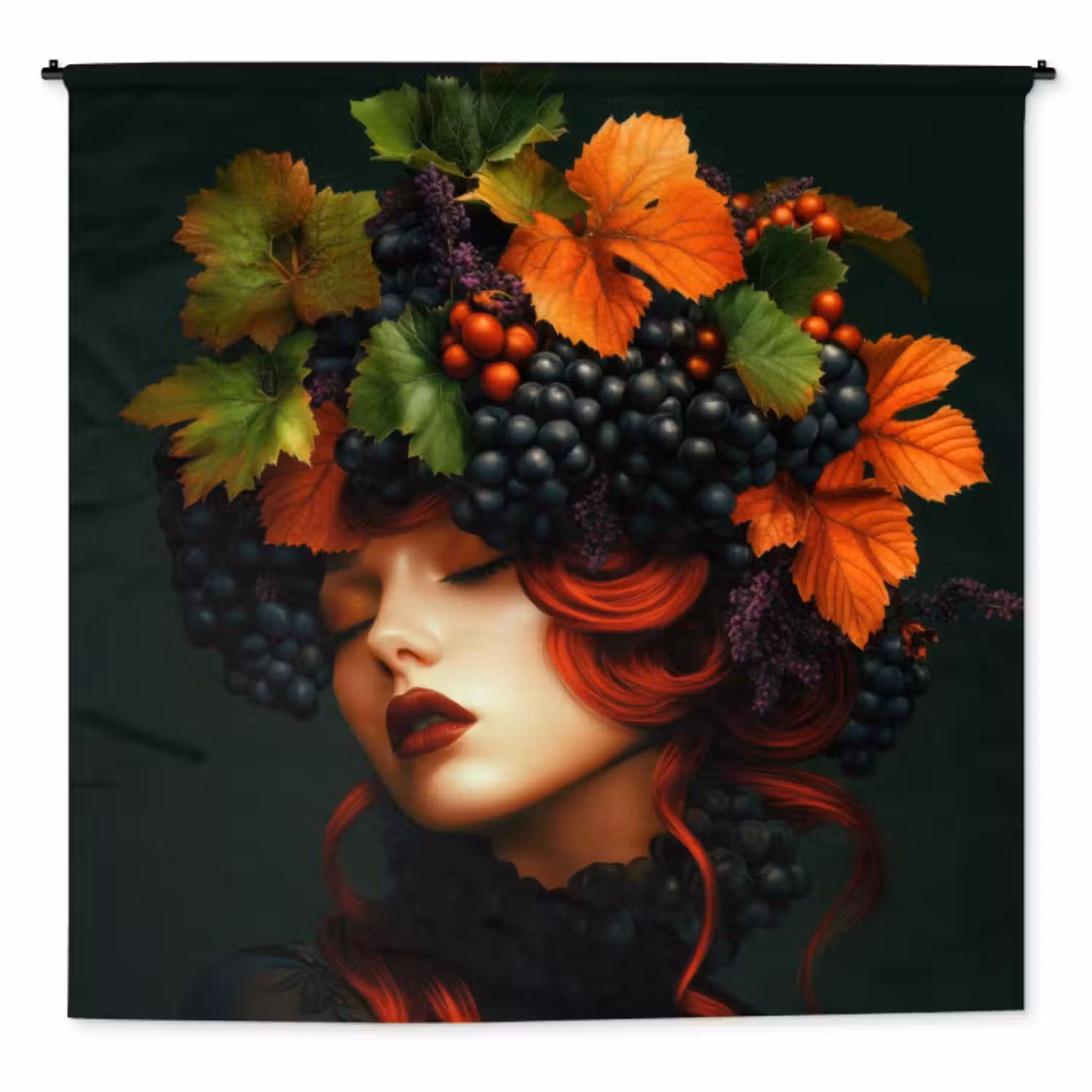 Wandkleed - Vrouw - Rood - Groen - Druiven