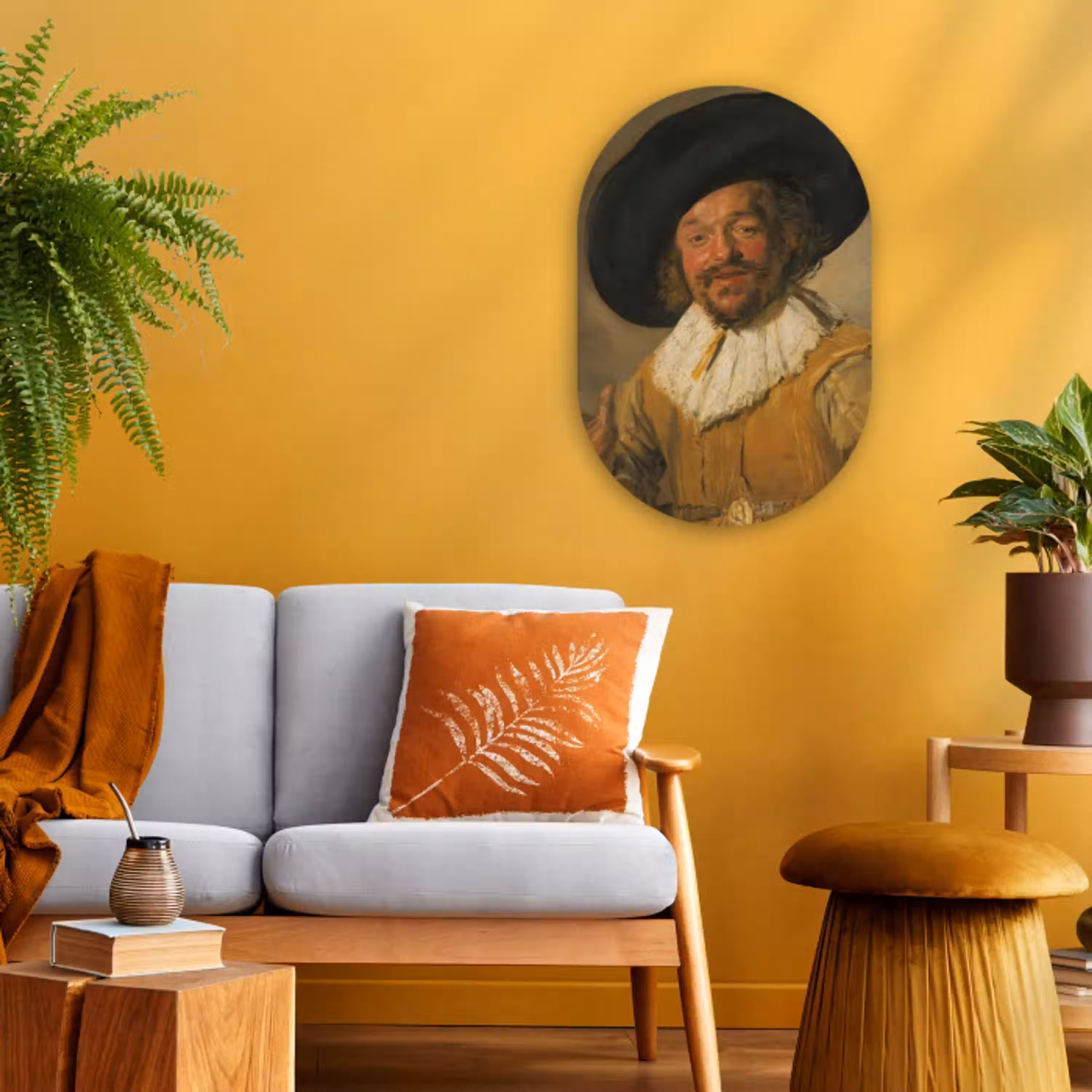 De vrolijke drinker - Schilderij van Frans Hals Wandcirkel Ovaal Forex klein -sfeer4