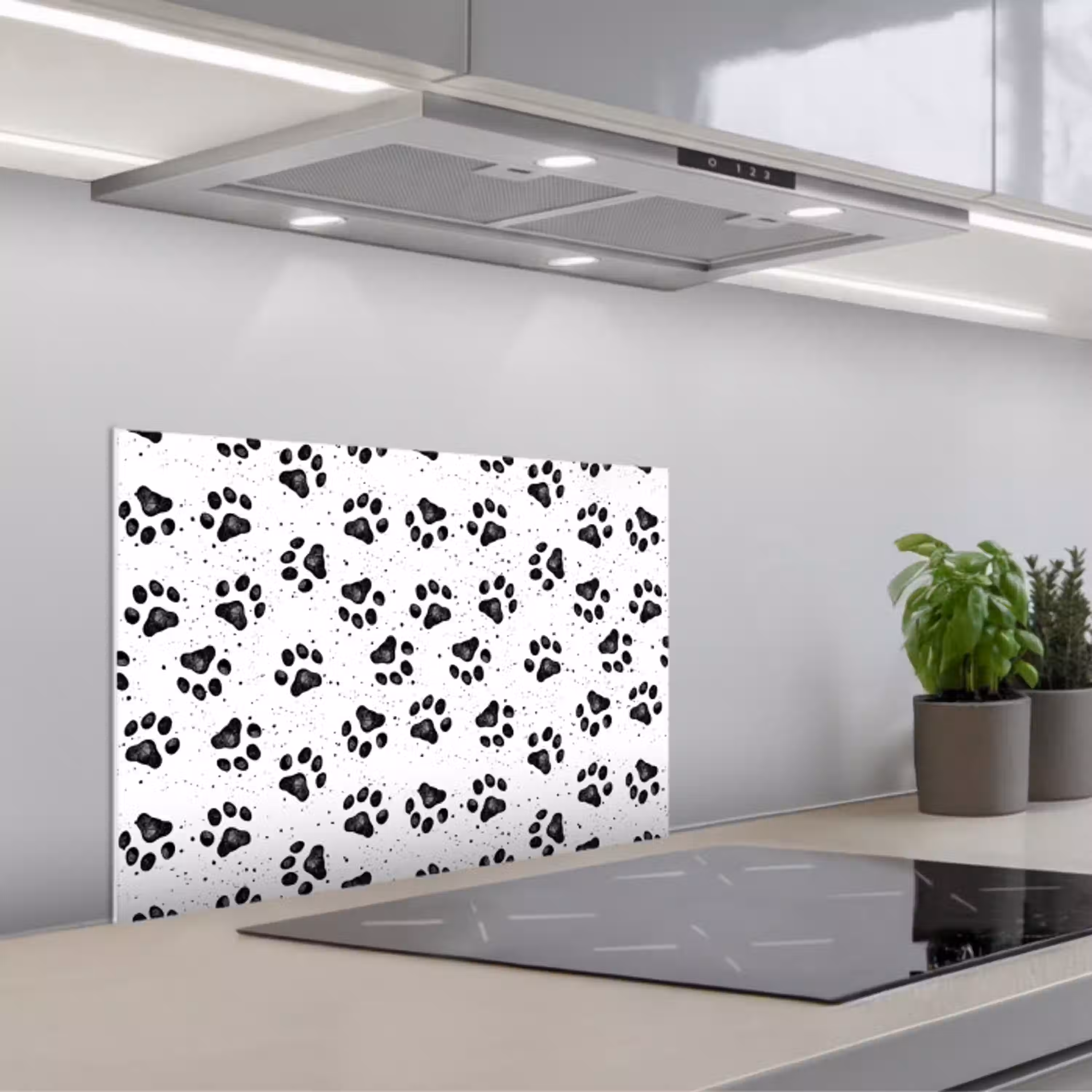 Paw - Pattern -Black keuken achterwand spatscherm klein 900 -3d_schuin