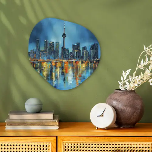 Skyline Toronto - Water - Stadslichten - Toren Wandcirkel Organisch Forex 3mm klein -sfeer2