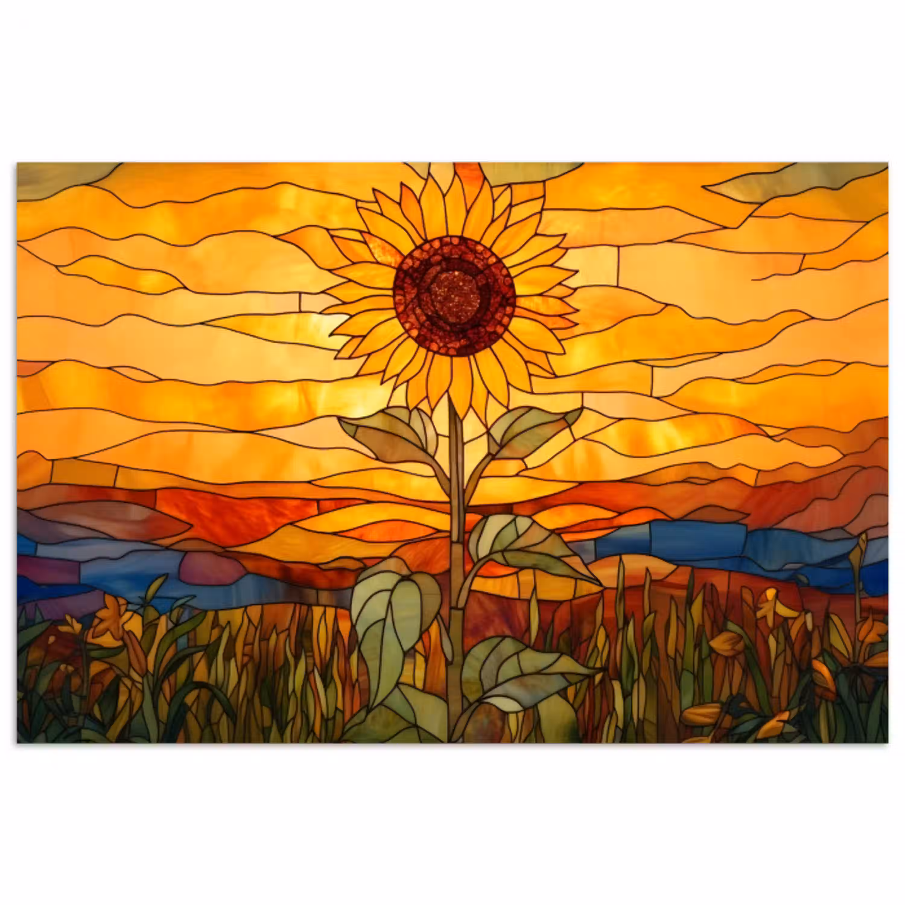 Zonnebloem - Mozaïek - Zonsondergang - Geel poster papier klein -3d