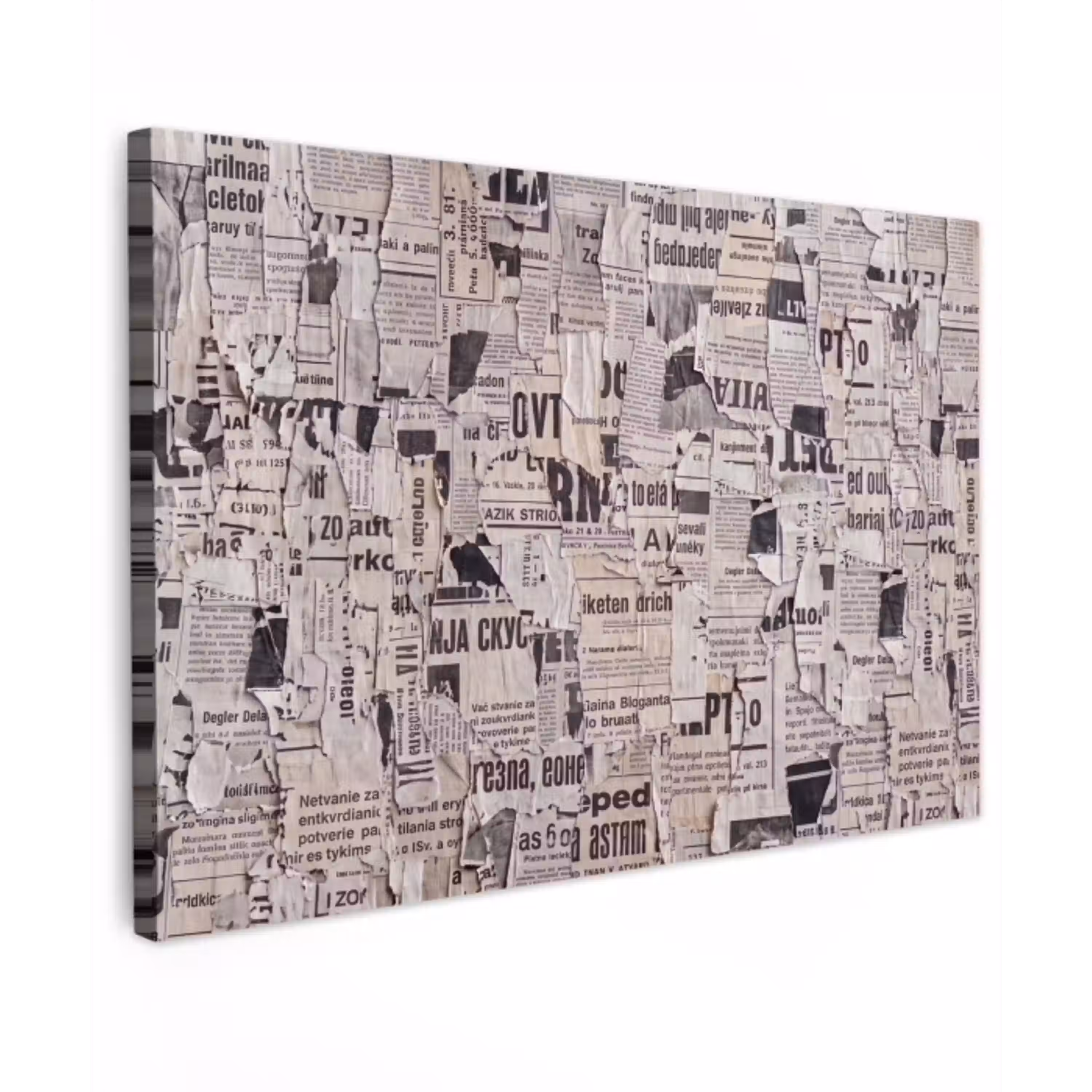 Krant - Gescheurd - Textuur - Abstract - Zwart-wit Tuinposter op houten frame 2 cm dik klein -3d