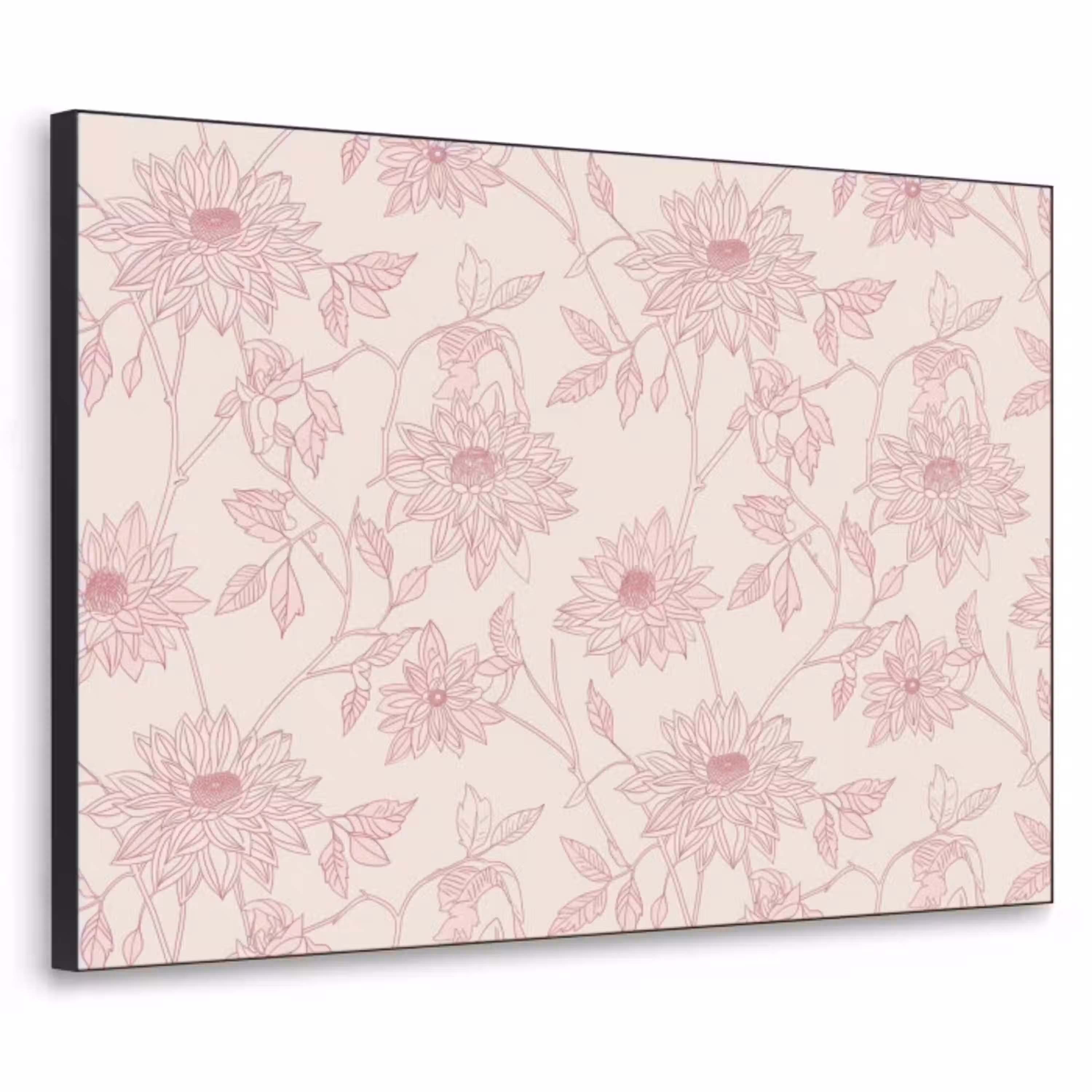 Oudroze - Dahlia's - Lijntekening - Patroon Textielframe zwart klein 947 -3d