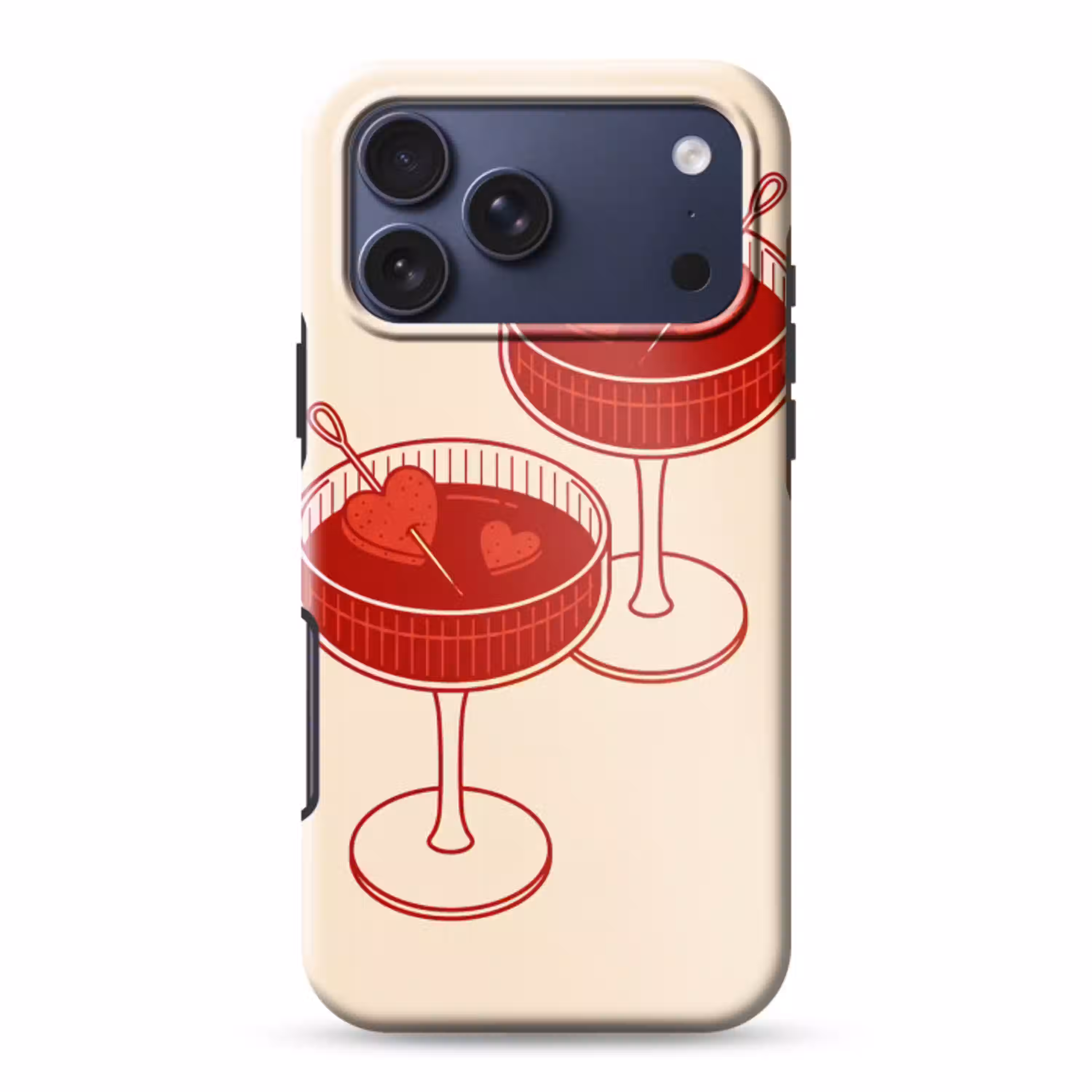 Cocktail - Hartjes - Liefde - Illustratie - Rood Toughcase MagSafe Apple iPhone 17 Pro Max klein -3d