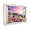 Bergen - Landschap - Doorkijk - Bloemen - Avond - Roze Tuinposter op houten frame 2 cm dik klein -3d