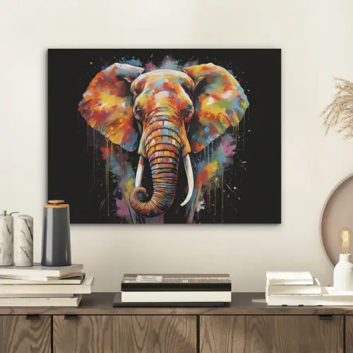 Olifant - Graffiti - Zwart - Dieren - Kleuren PET vilt klein -sfeer1