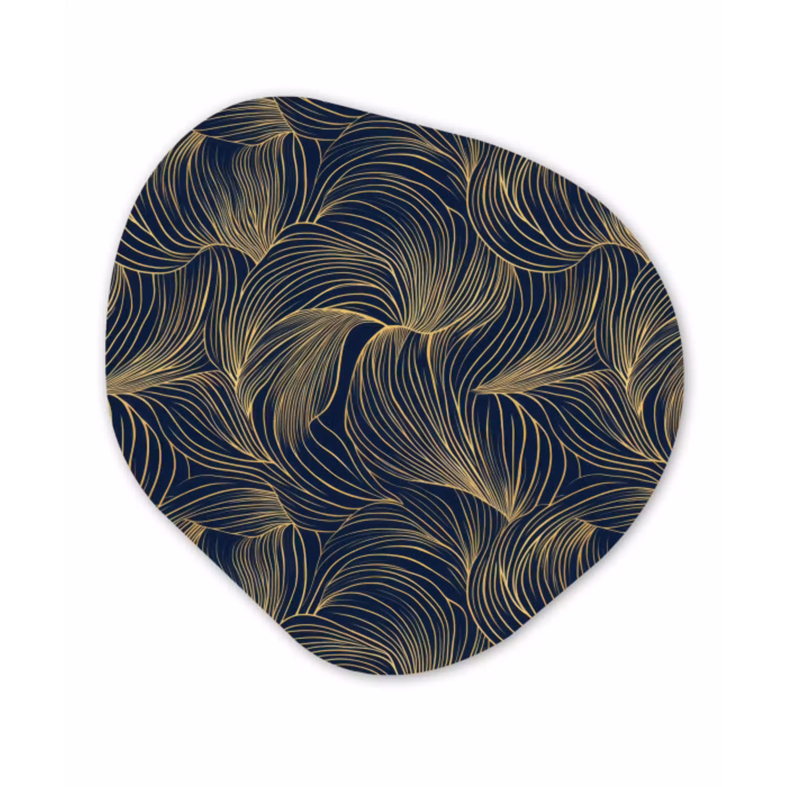 Abstract - Lijnen - Blauw - Goud Wandcirkel Organisch Aluminium middel 851 -3d
