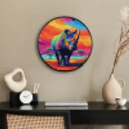 Neushoorn - Zonsondergang - Savanna - Kleurrijk Fotolijst rond zonder passe partout klein -sfeer1