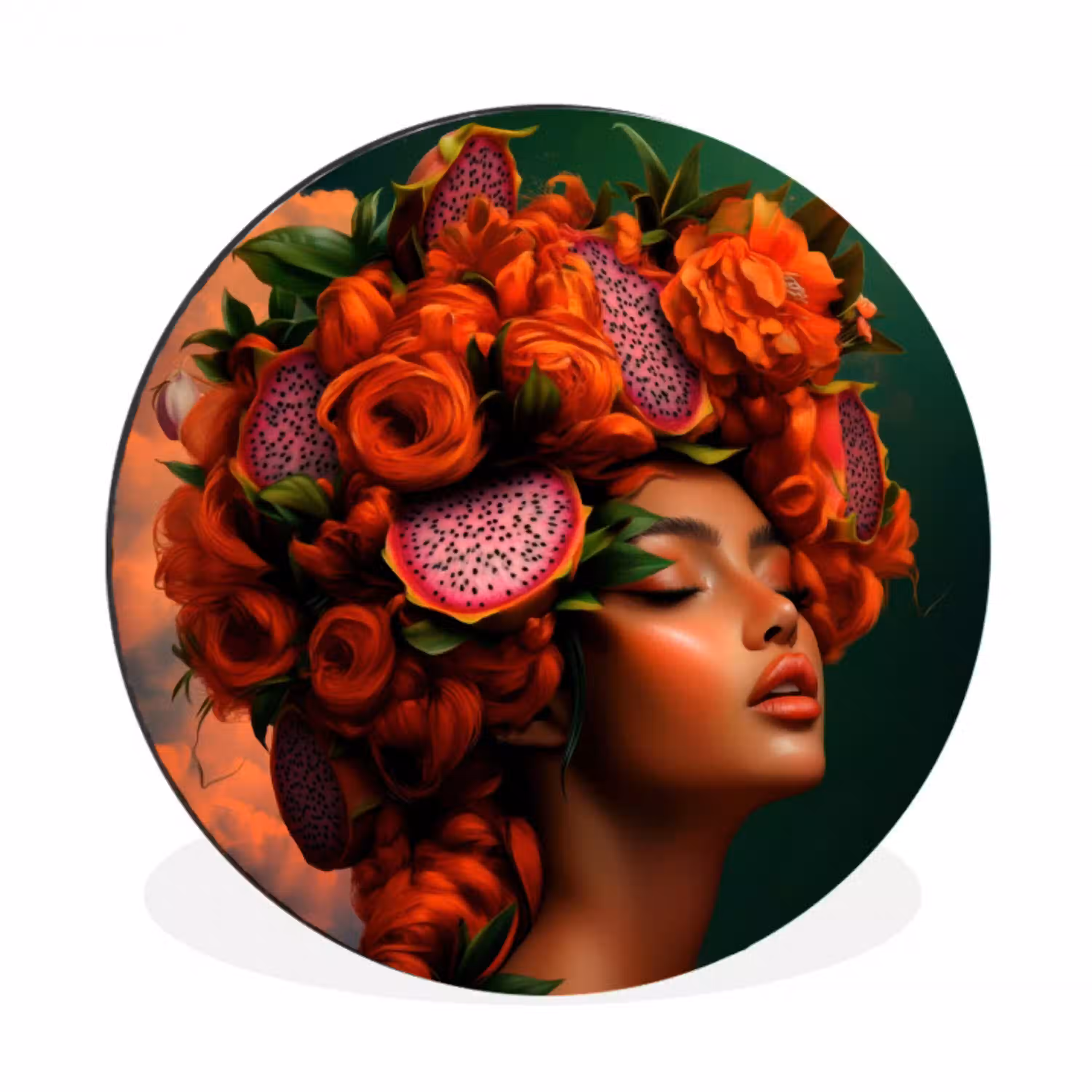 Vrouw - Drankenfruit - Rozen Wandcirkel aluminium klein -3d