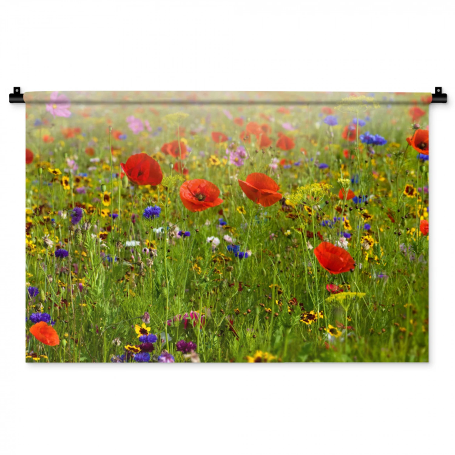 Lente - Bloemen - Rood - Klaproos - Gras - Groen Wandkleed katoen middel -zz3d