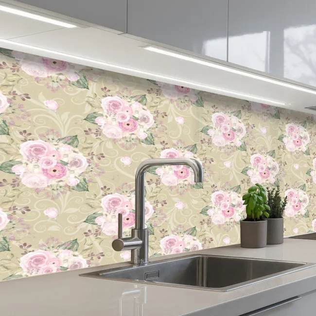 Roos - Patronen - Bloemen keuken achterwand 2 middel 871 -3d_schuin