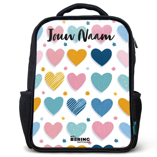 Rugzak kind met naam - Zwart - Hartjes - Pastel - Patroon