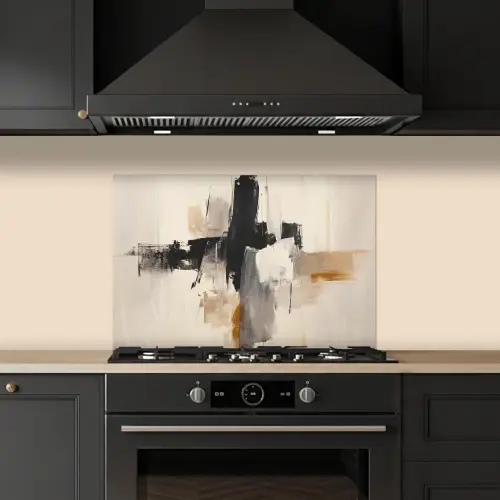 Penseelstreken - Ruw - Abstract - Beige keuken achterwand spatscherm klein -sfeer1