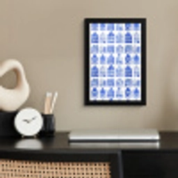 Patroon - Huizen - Blauw fotolijst zwart zonder passe partout klein 224 -sfeer1