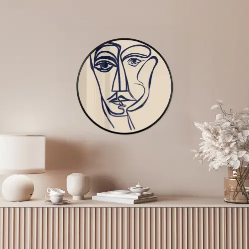 Minimalistisch - Lijnillustratie - Beige - Donkerblauw Fotolijst rond zonder passe partout klein -sfeer3