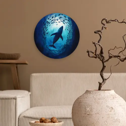 Walvis - Vissen - Donkerblauw Wandcirkel plexiglas klein -sfeer1