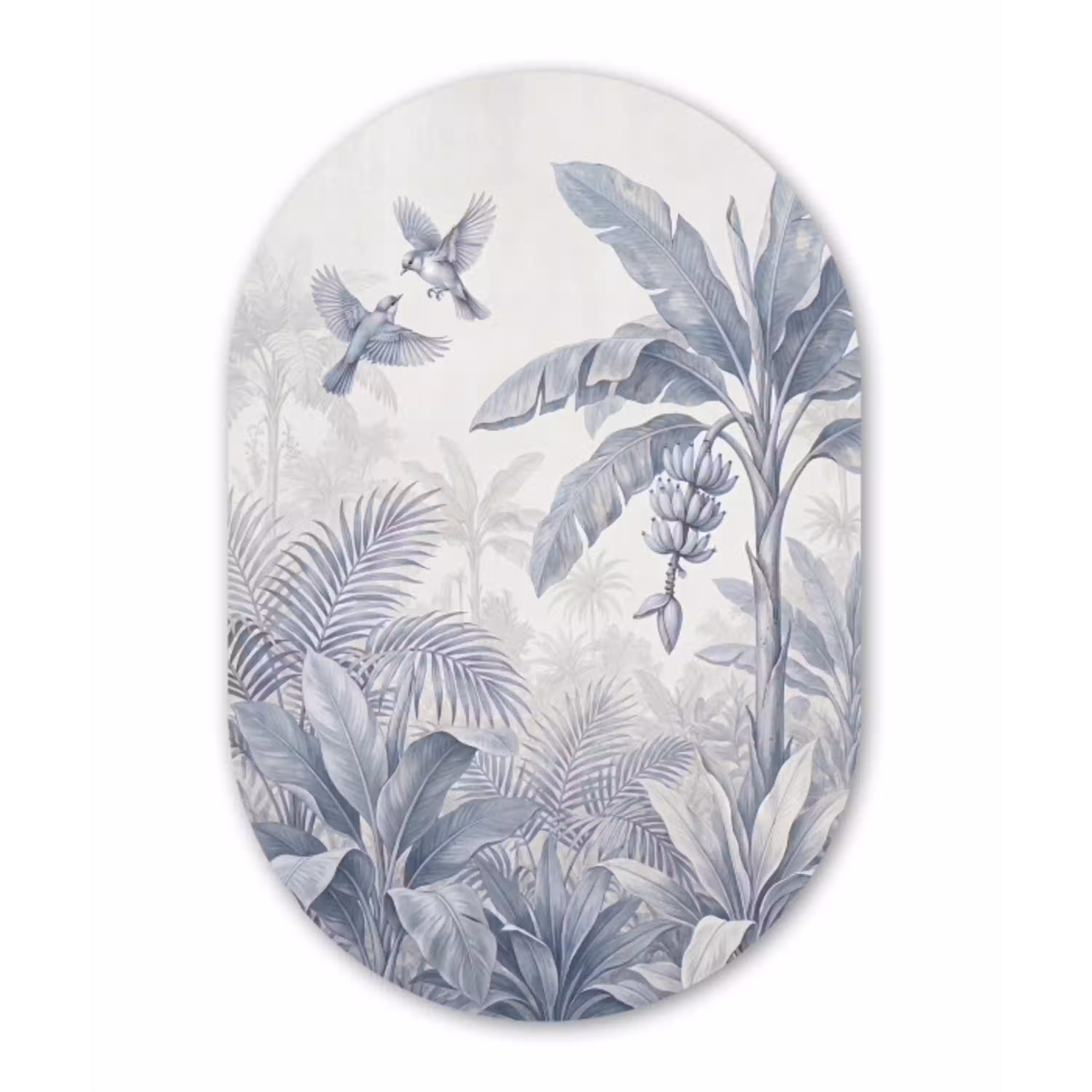 Natuur - Vogel - Jungle - Illustratie - Blauw Wandcirkel Ovaal Aluminium middel -3d