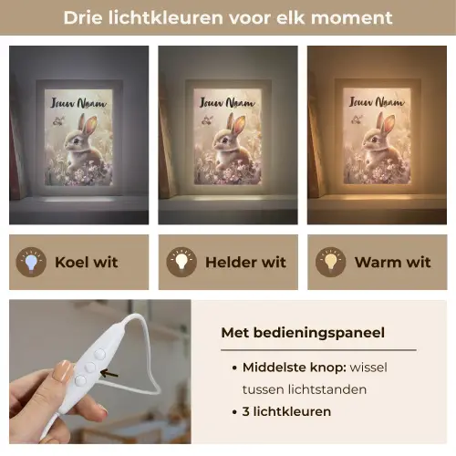 Konijntje - Bruin - Bloemen - Vlinders Light Box met kabel (Kinderlampje) klein -USP_lichtkleurNL