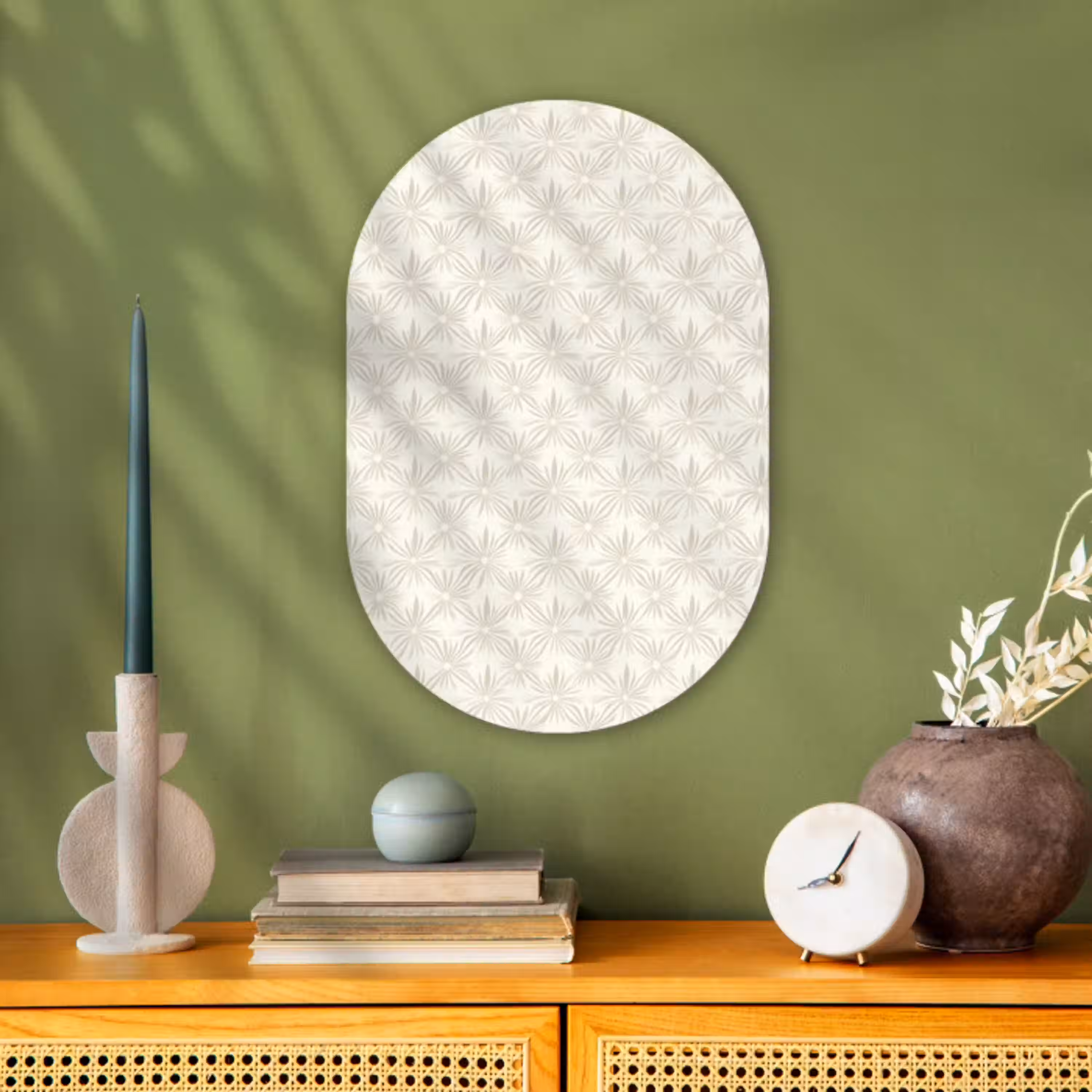 Patroon - Bloemen - Beige Wandcirkel Ovaal Forex klein 630 -sfeer2