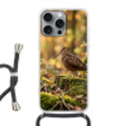 Houtsnip - Bos - Bladeren - Herfst - Gecamoufleerd Hoesje iPhone 16 Pro Max met koord klein -3d