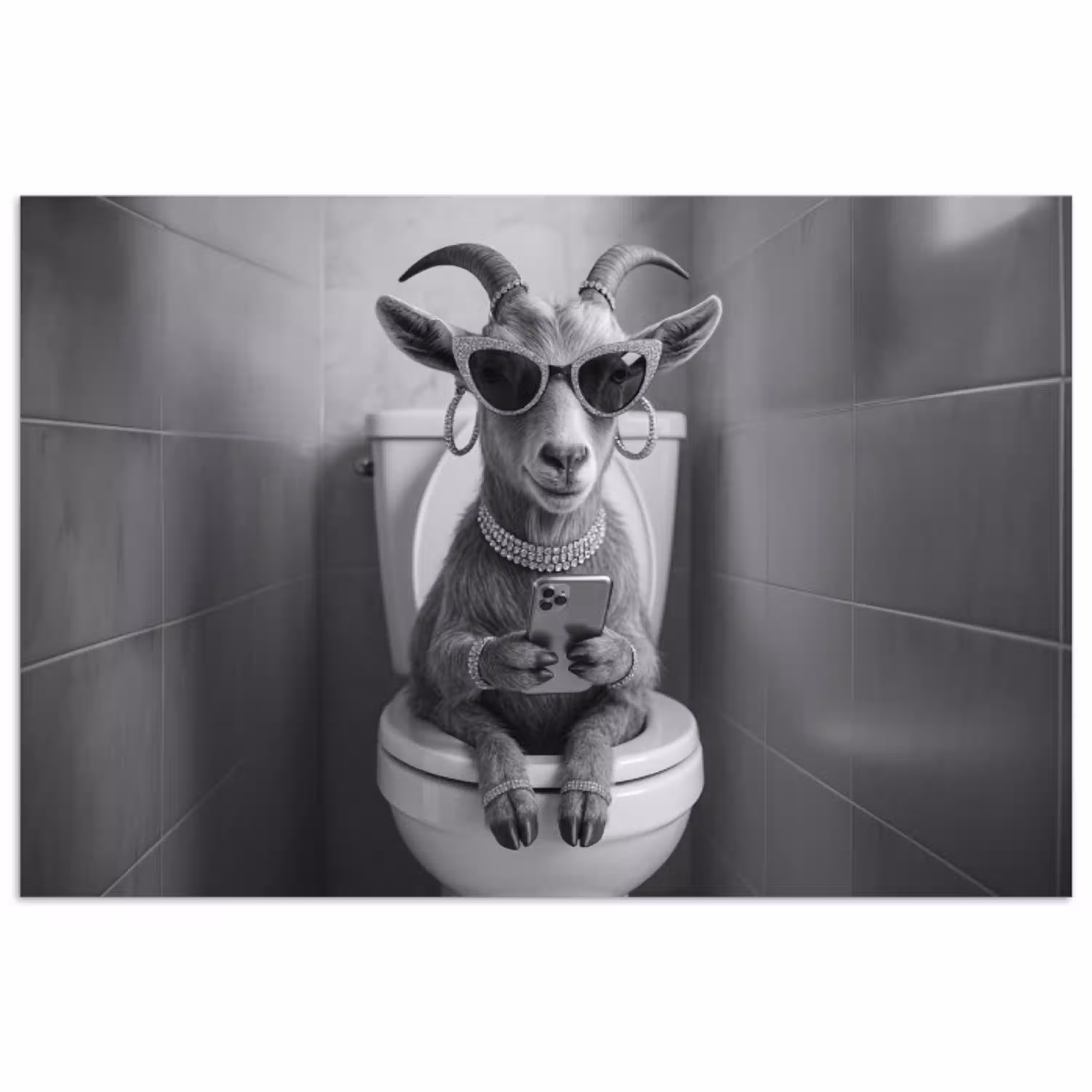 Geit - Telefoon - Toilet - Zwart - Wit poster papier klein -3d