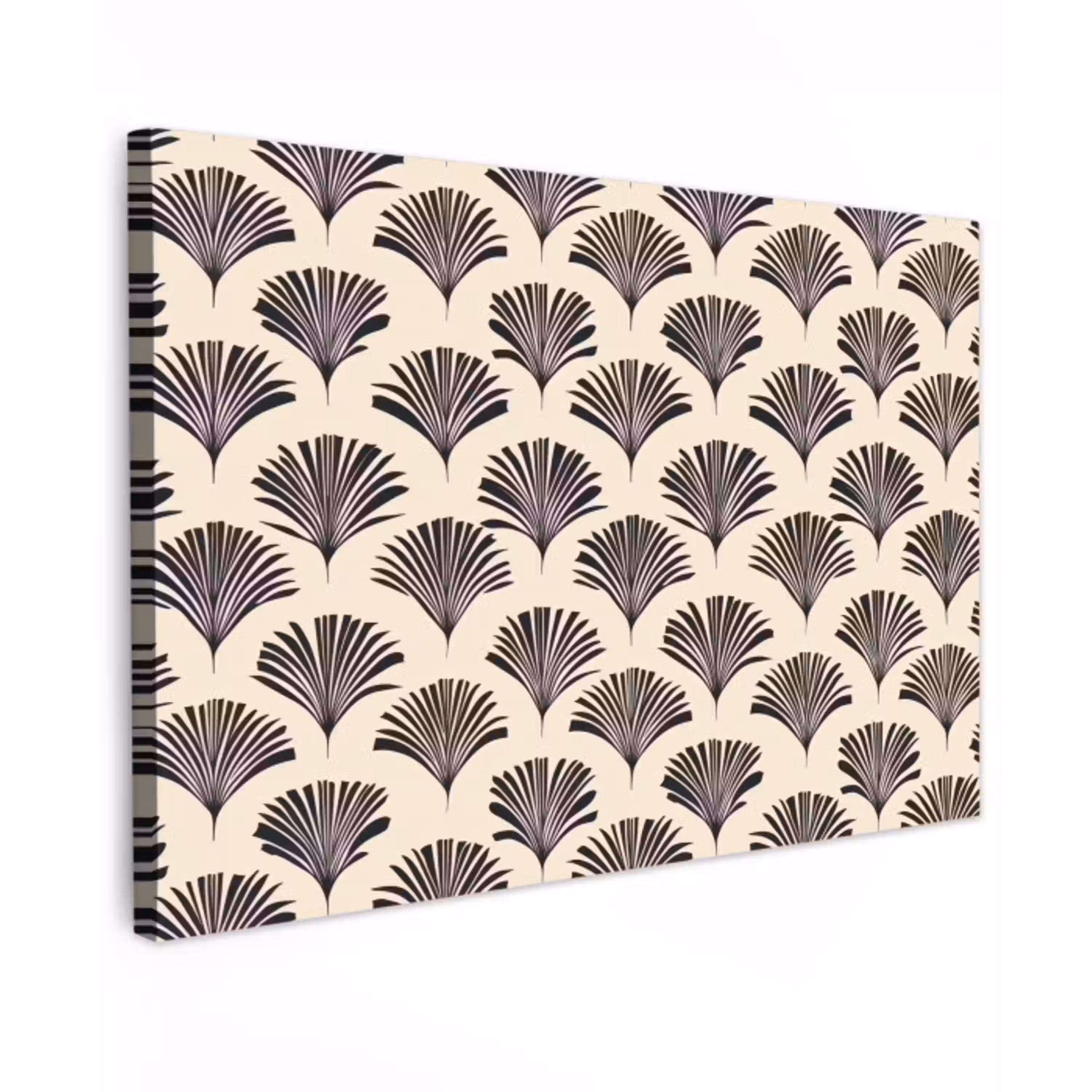 Waaiers - Botanisch - Zwart - Beige Tuinposter op houten frame 2 cm dik klein 845 -3d
