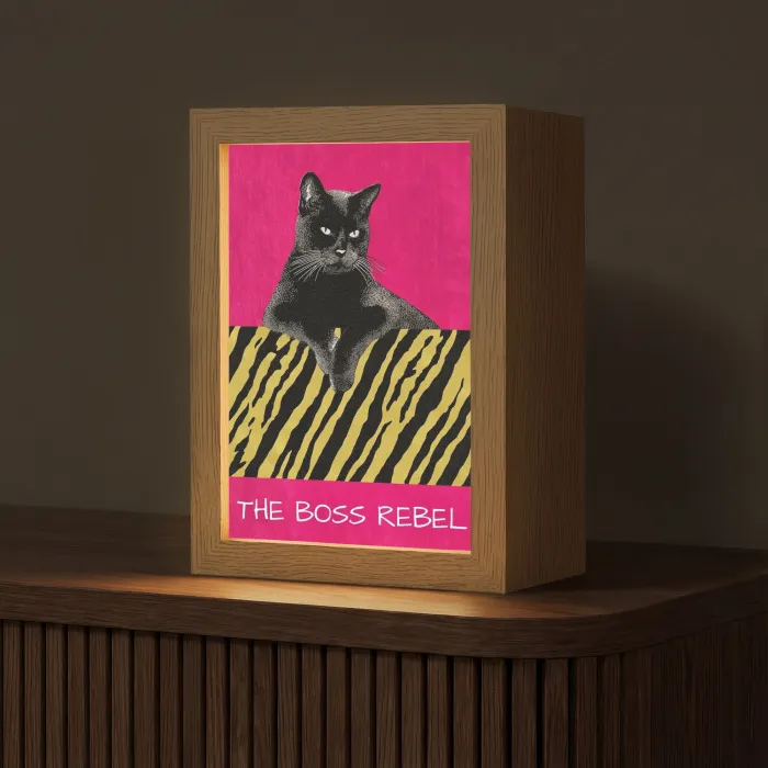 Kat - Baas - Roze - Tijgerprint Light Box met kabel (Tafellamp) klein -z3d_website