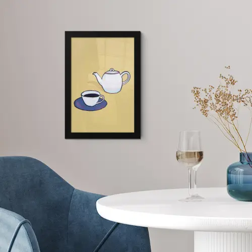 Theepot - Kopje - Beige - Illustratie fotolijst zwart zonder passe partout klein -sfeer4