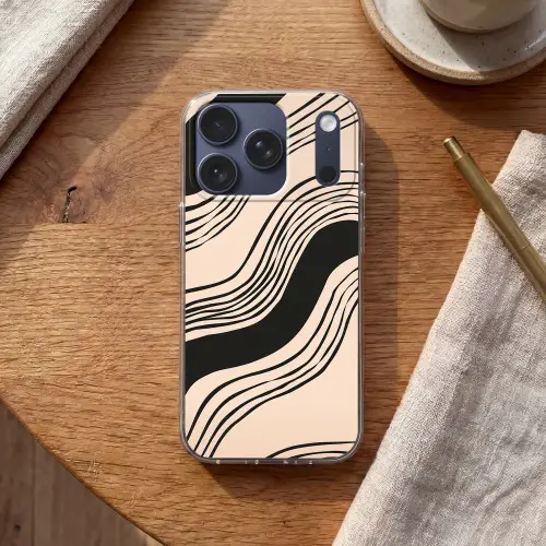 Golven - Zwart - Zandkleur Telefoonhoesje iPhone 17 Pro klein -sfeer1