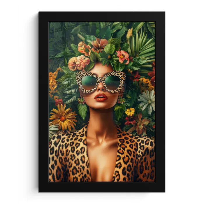 Vrouw - Panterprint - Jungle - Natuur - Luxe fotolijst zwart zonder passe partout klein -3d