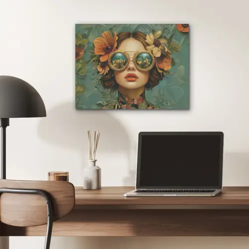Vrouw - Bloemen - Vlinders - Natuur - Vintage PET vilt klein -sfeer5