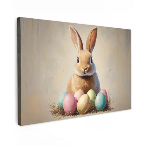 Paashaas - Pastel - Eieren Tuinposter op houten frame 2 cm dik klein -3d
