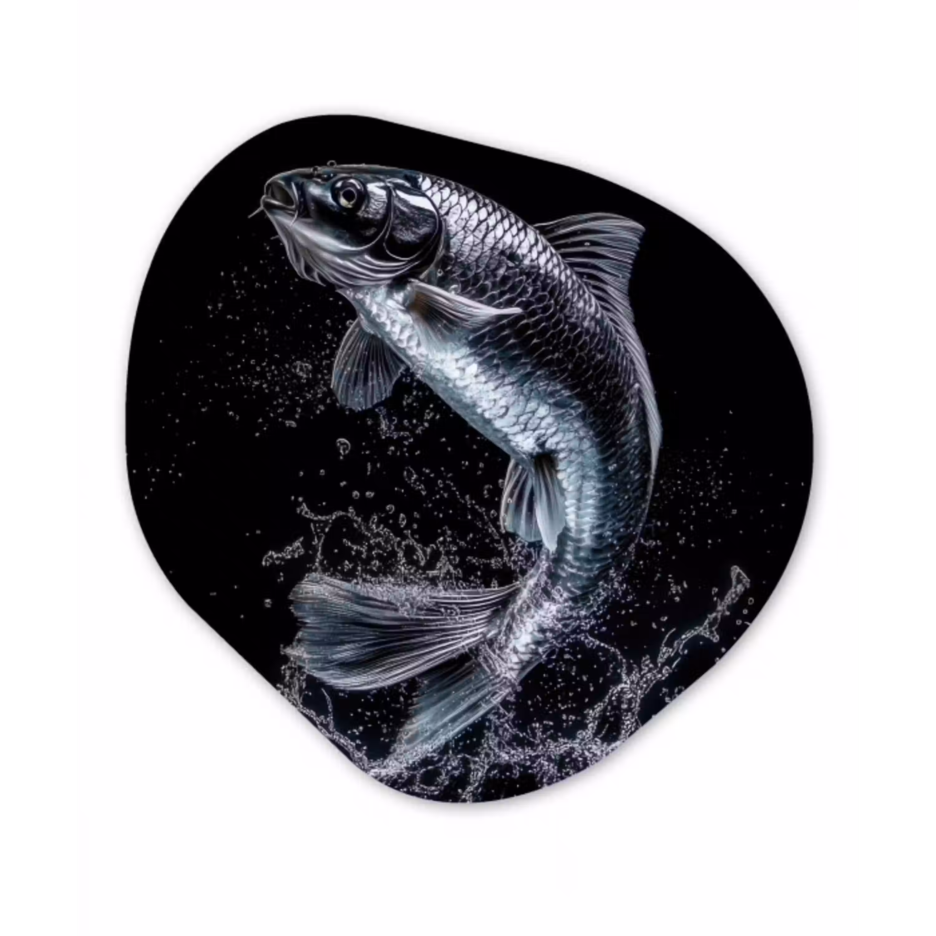 Vis - Koi - Zwart - Water Wandcirkel Organisch Plexiglas middel -3d