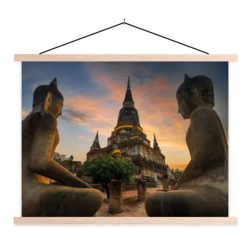Tempel - Zonsondergang - Boeddha beelden - Buddha textielposter latten blank klein -3d