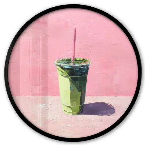 Beker - Rietje - Minimalistisch - Groen Fotolijst rond zonder passe partout klein -3d
