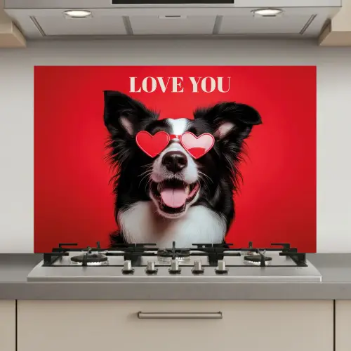 Hond - Hartjesbril - Loveyou - Rood keuken achterwand spatscherm klein -3d_website