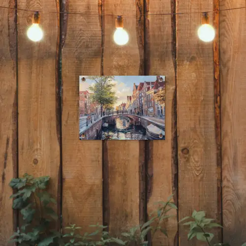 Brug - Stad - Huizen - Boot tuinposter los doek klein -sfeer1