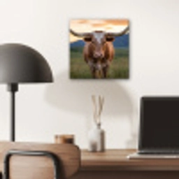 Longhorn - Landschap - Zonsondergang aluminium wit klein -sfeer5