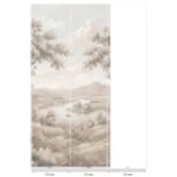 Rivierlandschap - Bergen - Natuur - Vintage - Beige Behang Vlies klein -USP_banen