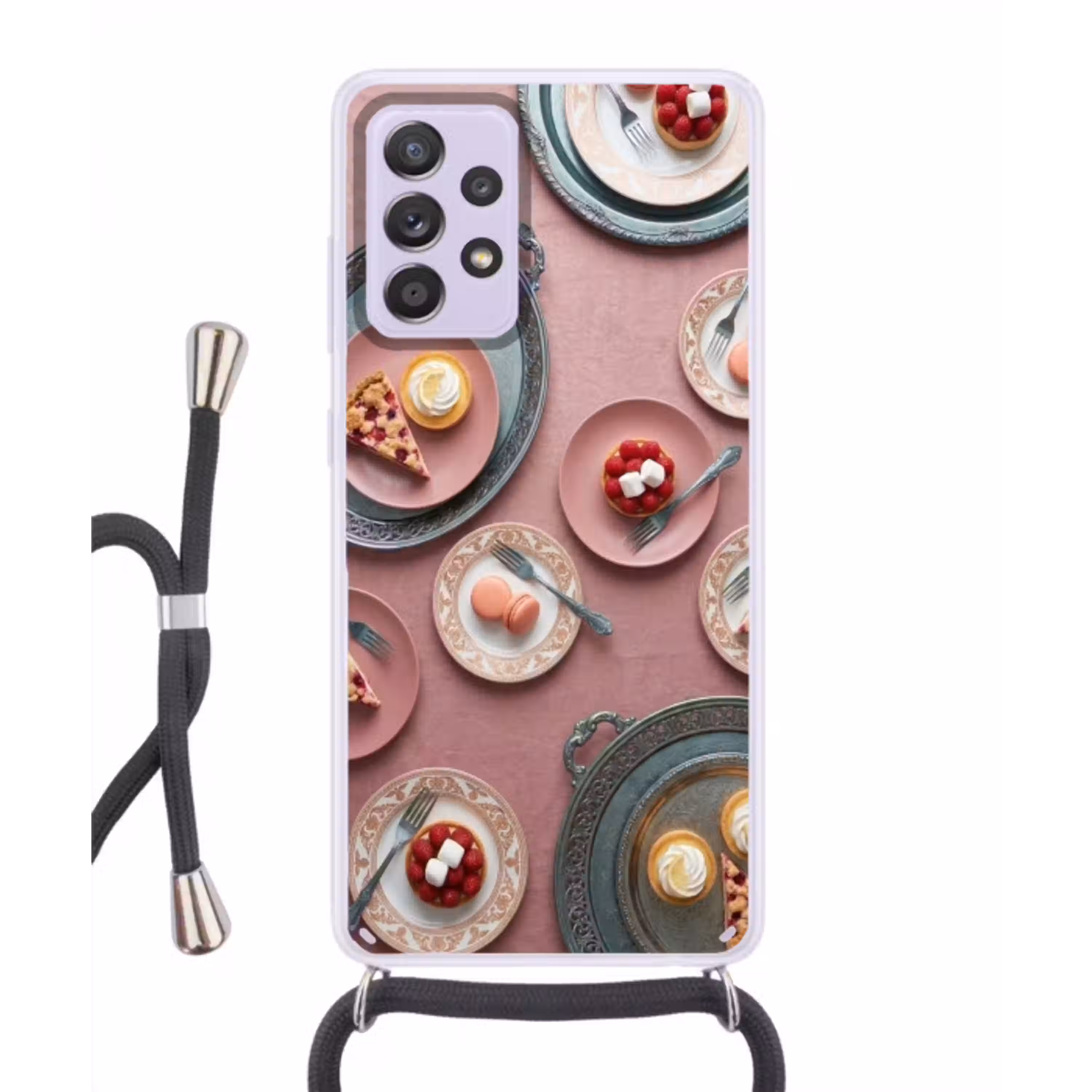 Dessert - Taart - Gebak - Zoet - Roze Hoesje Samsung Galaxy A52 5G met koord klein -3d