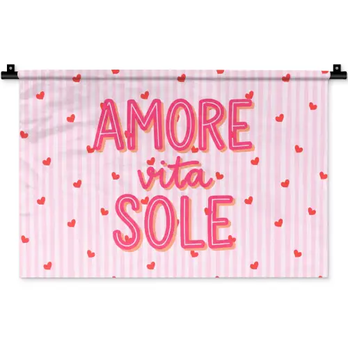 Amore vita sole - Roze - Hartjes Wandkleed katoen klein -zz3d