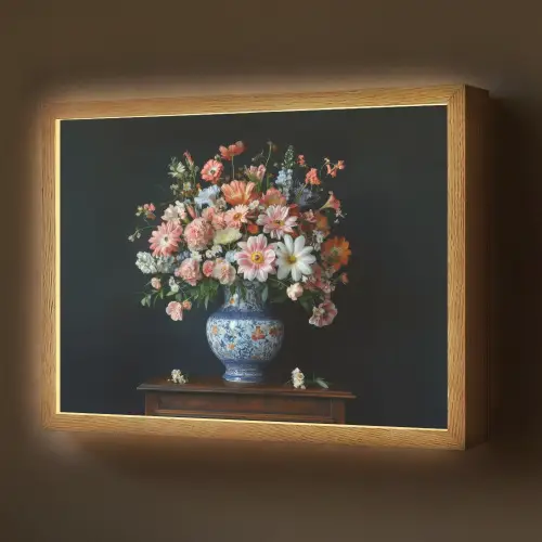 Hout - Vaas - Kleuren - Bloemen Light Box met batterij (Wandlamp) middel -z3d_website