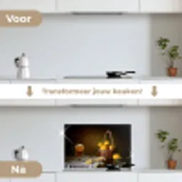 Stilleven - Thee - Citroen - Schilderij - Kunst keuken achterwand spatscherm klein -voor_na_NL