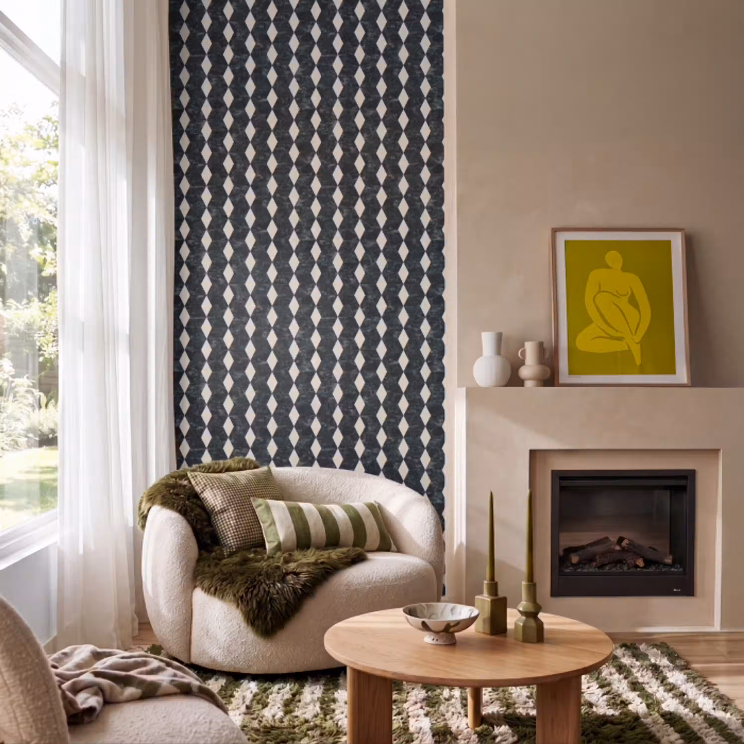 Geometrisch - Patroon - Marmer - Groen Behang Vlies klein 1076 -sfeer2
