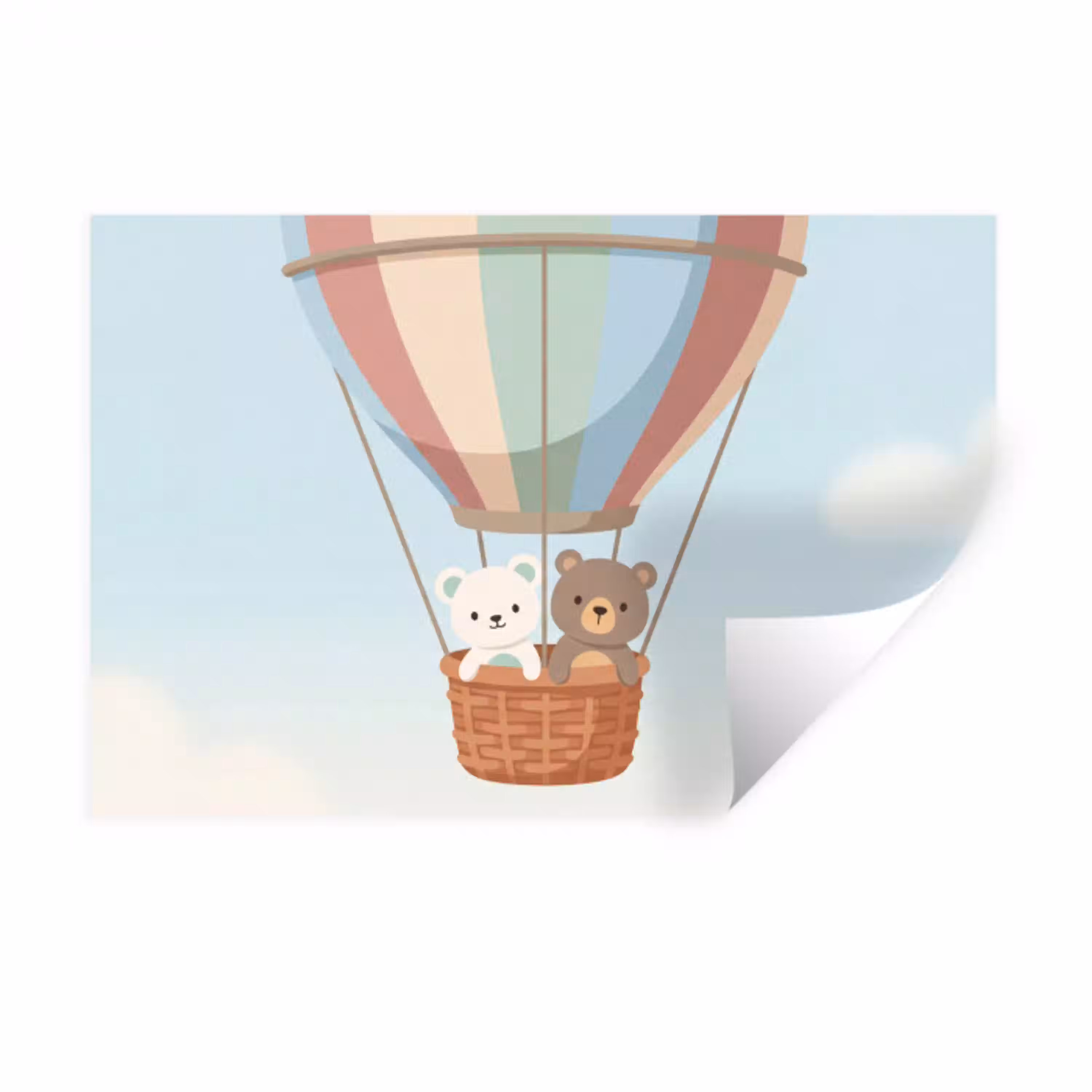 Luchtballon - Beren - Pastel Muursticker klein -3d