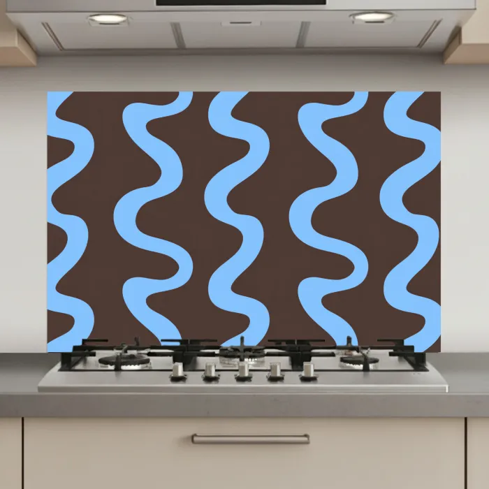 Kronkelende lijnen - Blauw - Bruin - Minimalistisch keuken achterwand spatscherm klein 900 -3d_website