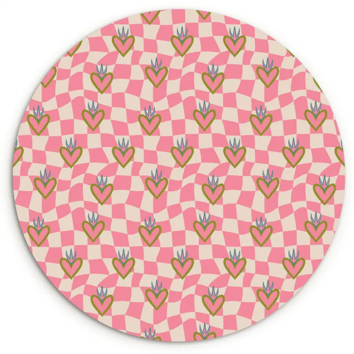 Roze - Retro - Patroon - Geblokt Wandcirkel plexiglas klein 852 -3d