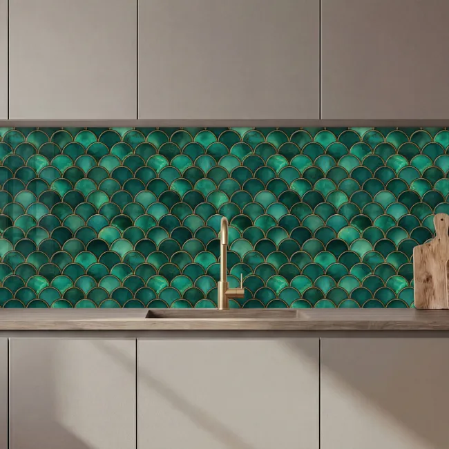 Kitchen splashback - Scales - Texture - Deep green - Gold