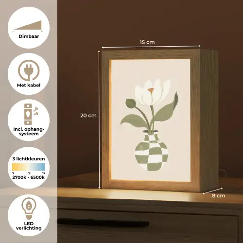 Vaas - Geruit - Bloem - Groen Light Box met kabel (Tafellamp) klein -USP_NL