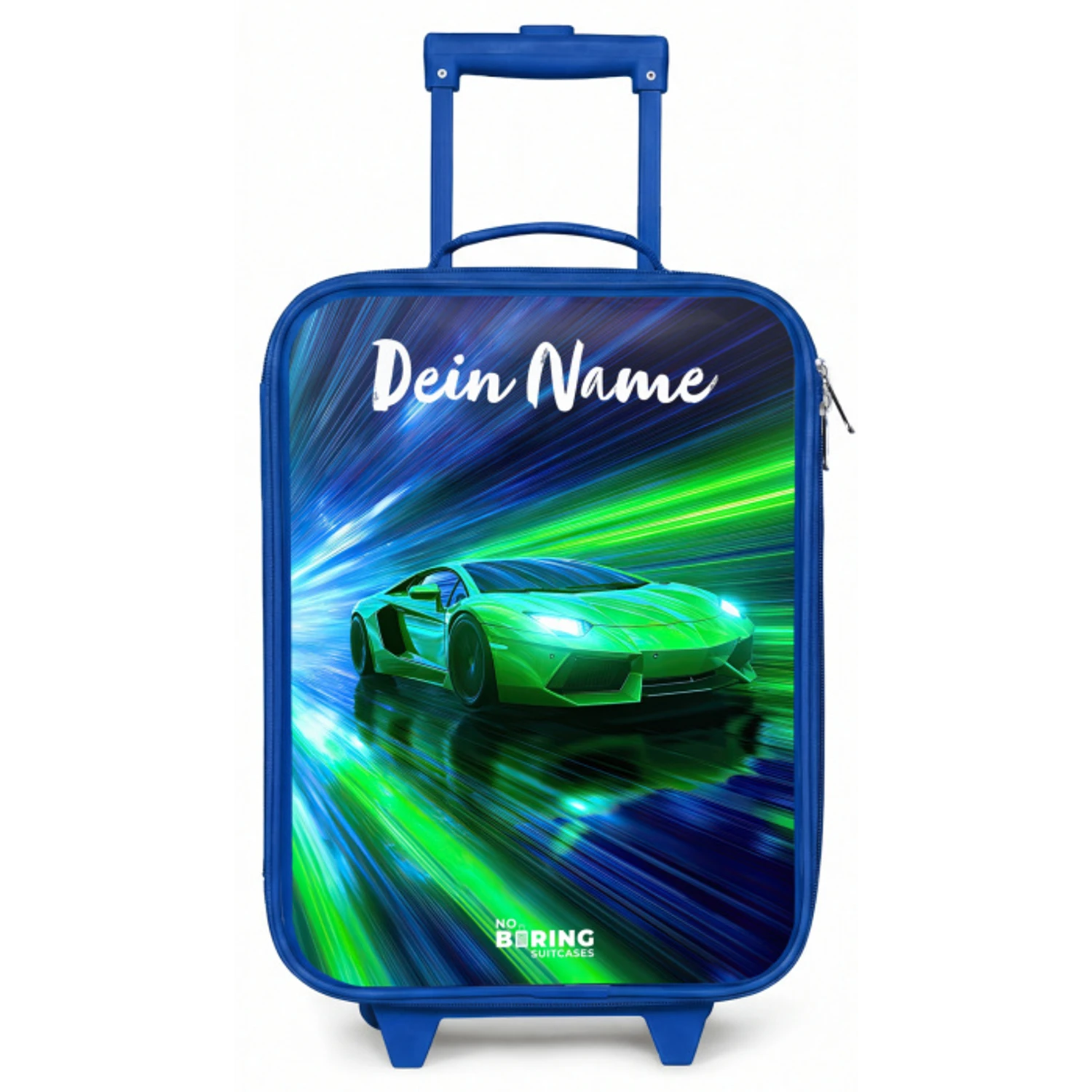 Sportauto - Groen - Snelheidslijnen - Neon Kinderkoffer - Blauw klein -zz3dotto